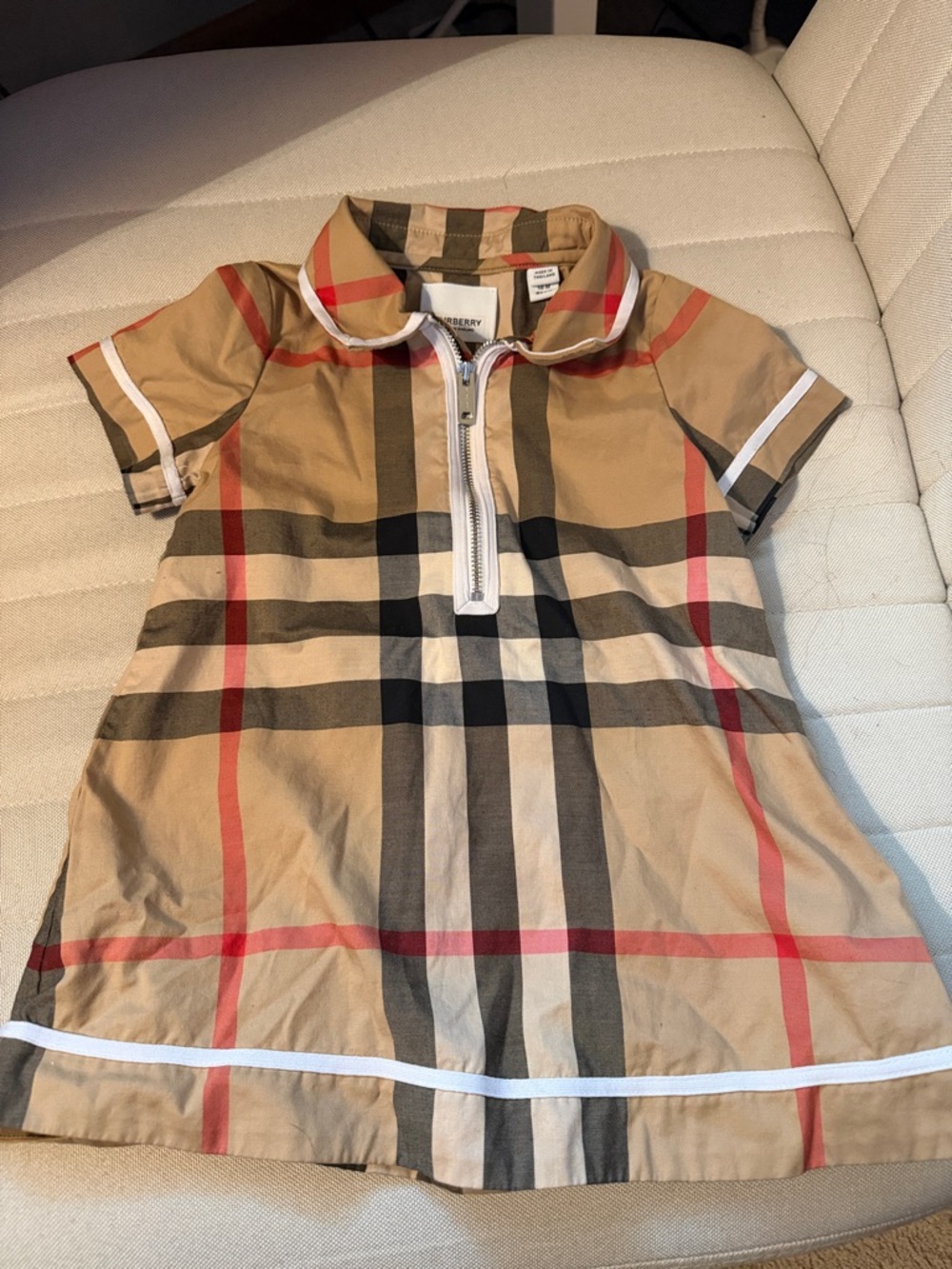 Burberry Beige, Black & Red Check Polo Dress